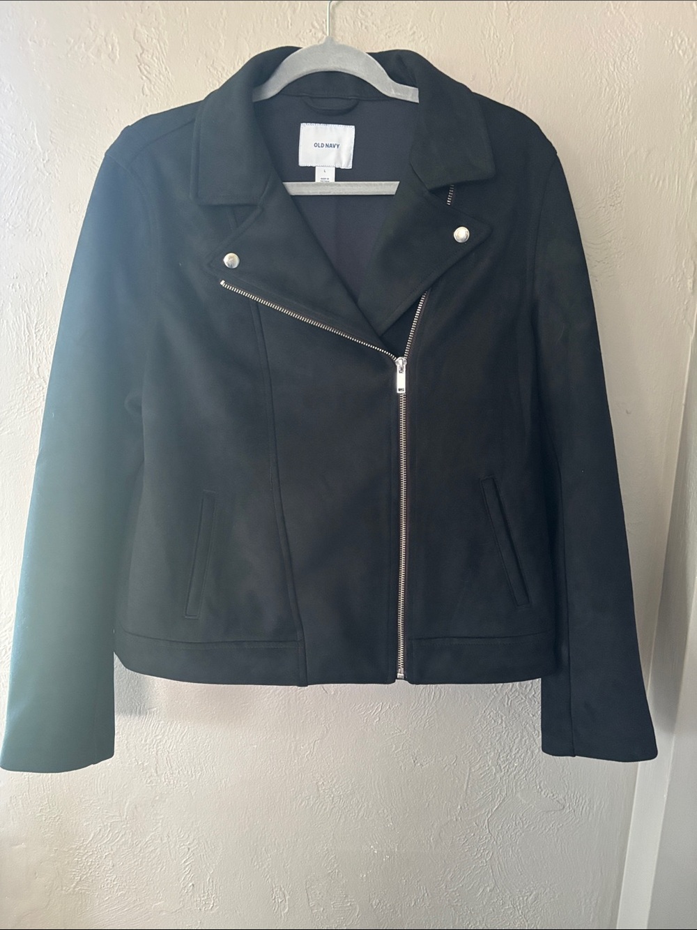 Old Navy Black Faux Suede Moto Jacket with Silver Hardware